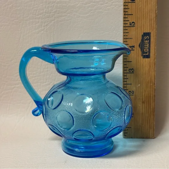 Vintage Mini Blue Glass Coin Dot Pitcher - Picture 4 of 5